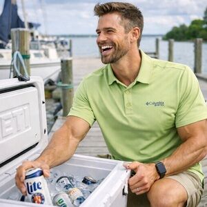 Columbia PFG Polo Mens Size Large Green Yellow Golf Work Shirt